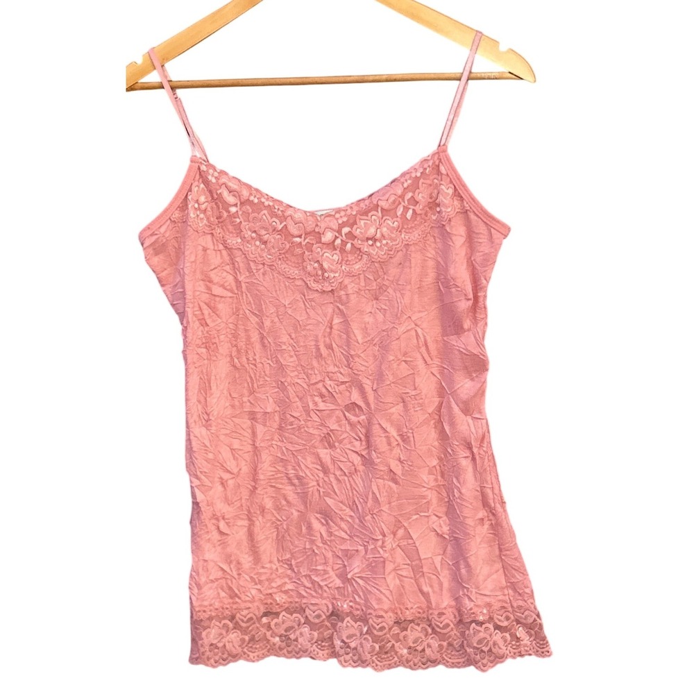 Maurices Pink Lace Trim Camisole Top Large Romantic Soft Girl Y2K Layering